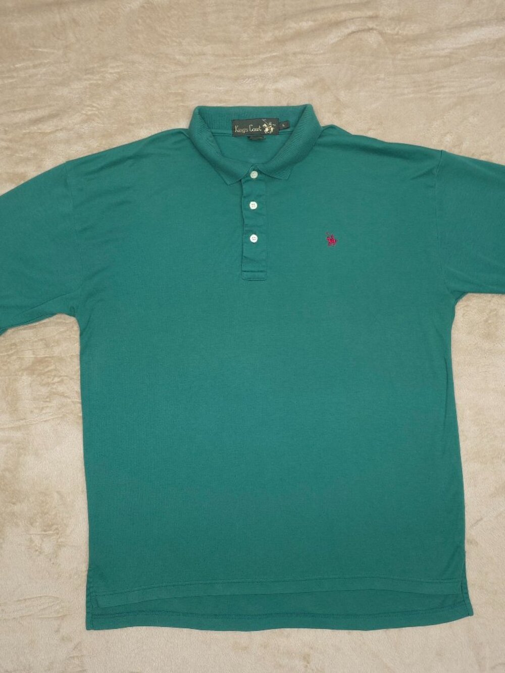 Vintage King's Court Men's L Green Embroidered Polo Shirt 90s Preppy
